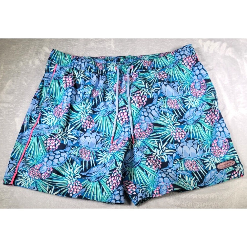 Vineyard Vines Swim Trunks Mens XL Tropical‎ Pineapple Sea Turtle Mesh Lining